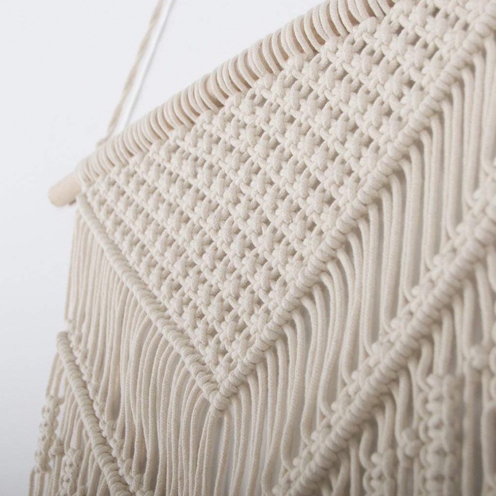 Boho macramé wall hanging tan woven home decor - Picture 6 of 6